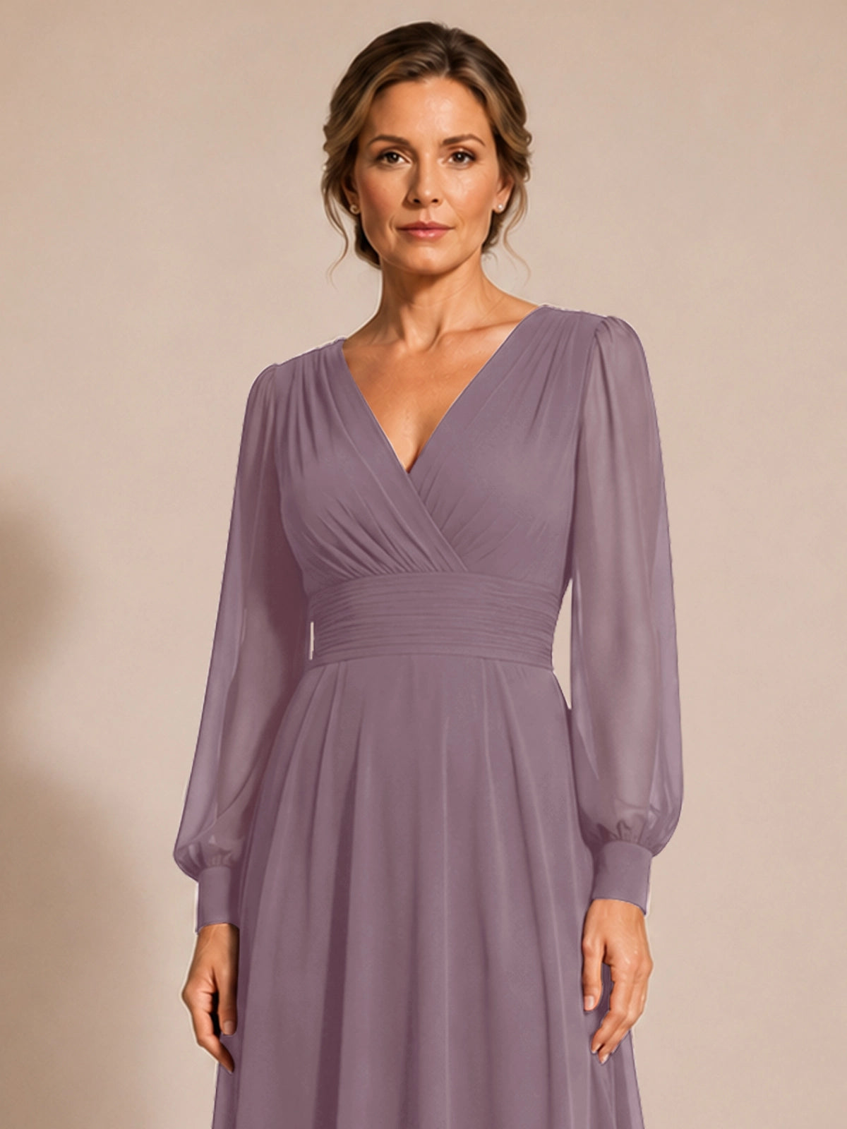 Chiffon Mother of the Bride Dress with Long Sleeves 
