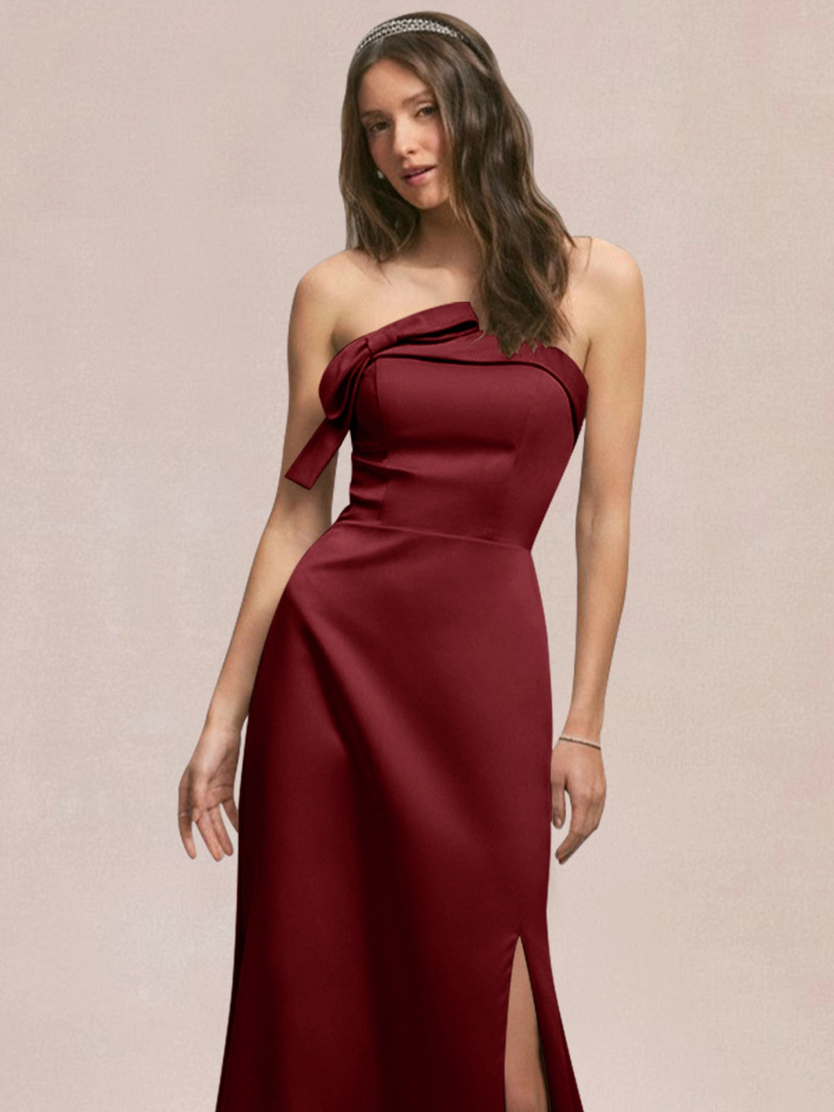 Satin Bow Accent Bridesmaid Dress 