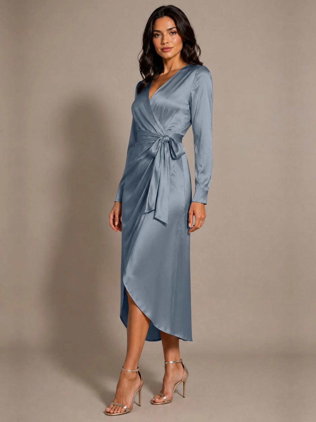 Silk-like Mother of the Bride Dress with Self-Tie Sash 