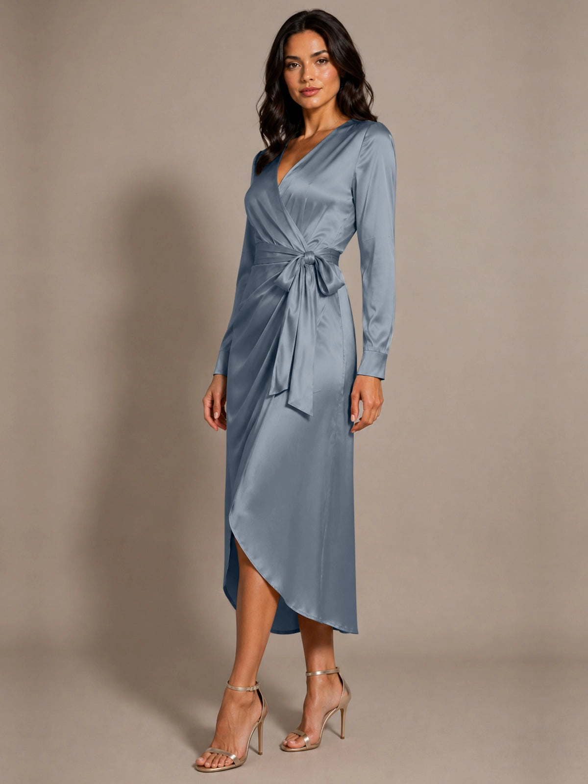 Silk-like Mother of the Bride Dress with Self-Tie Sash 
