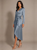 Silk-like Mother of the Bride Dress with Self-Tie Sash 