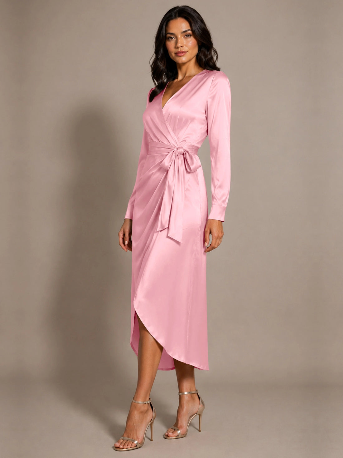 Silk-like Mother of the Bride Dress with Self-Tie Sash 