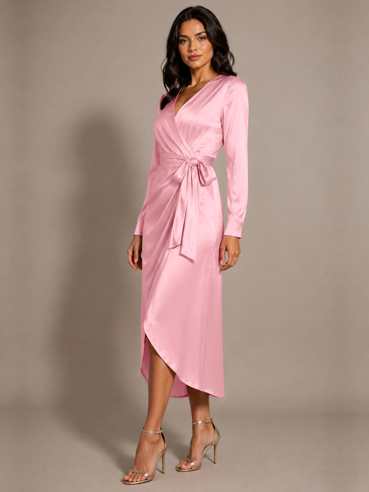 Silk-like Mother of the Bride Dress with Self-Tie Sash 
