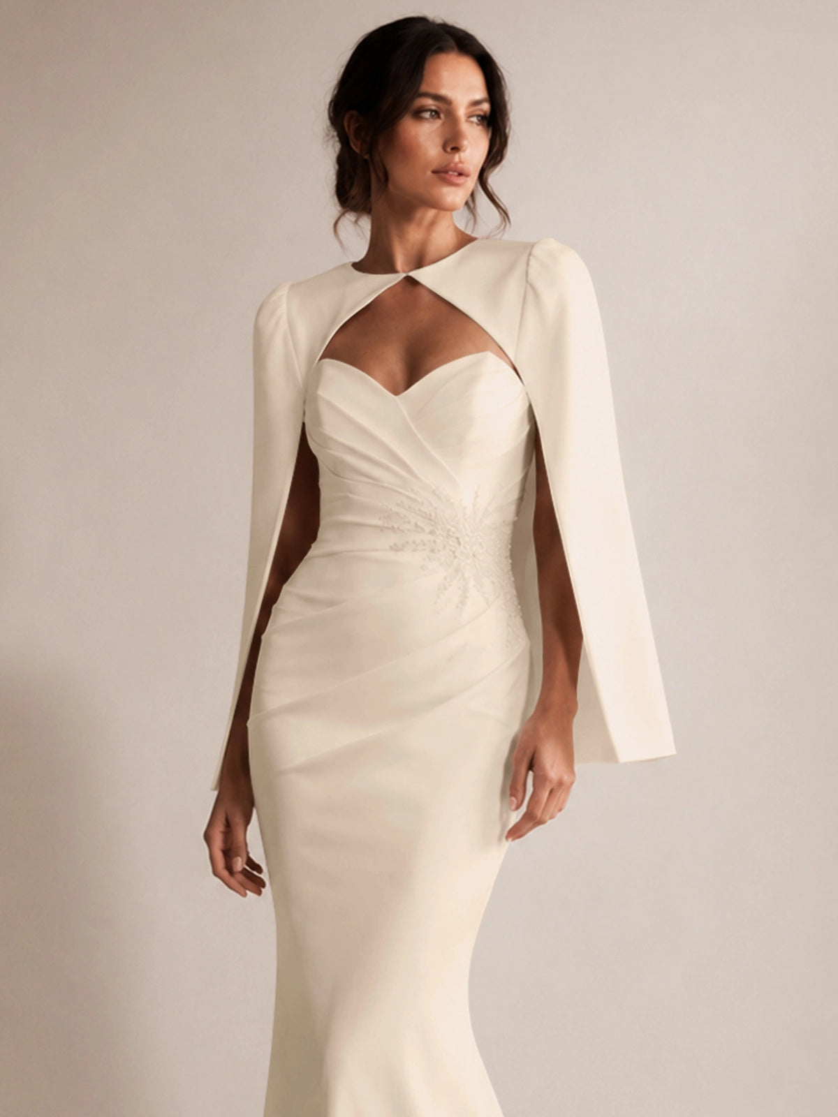 Stretch Satin Wedding Dress with Cape