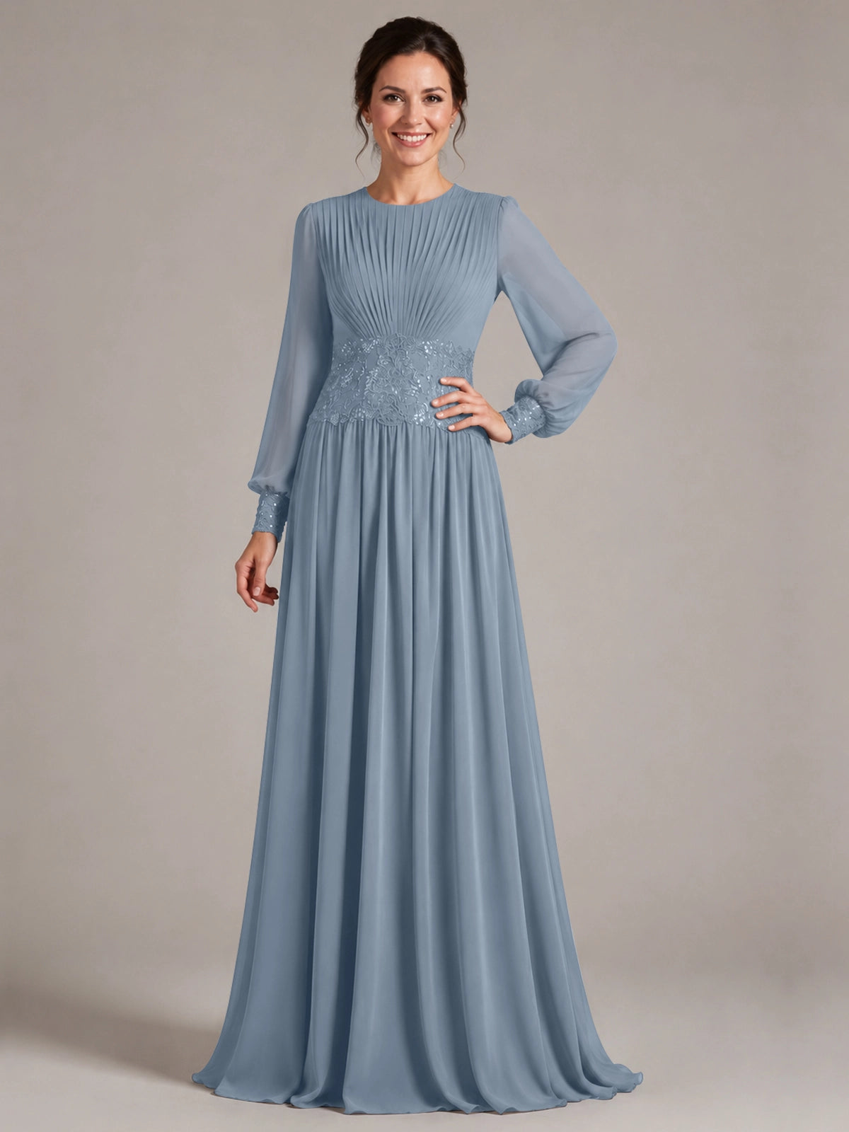 Chiffon Mother of the Bride Dress with Jewel Neckline 