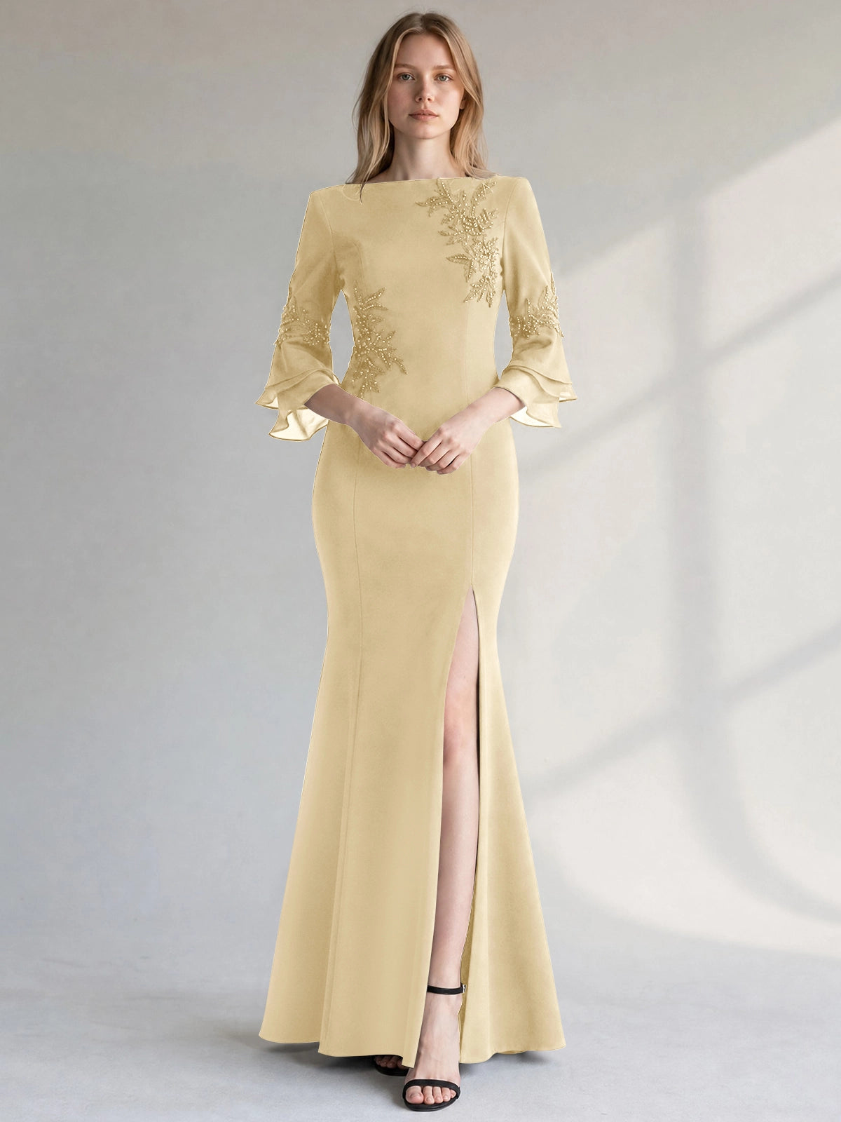 Chiffon Mother of the Bride Dress with 3/4 Sleeves
