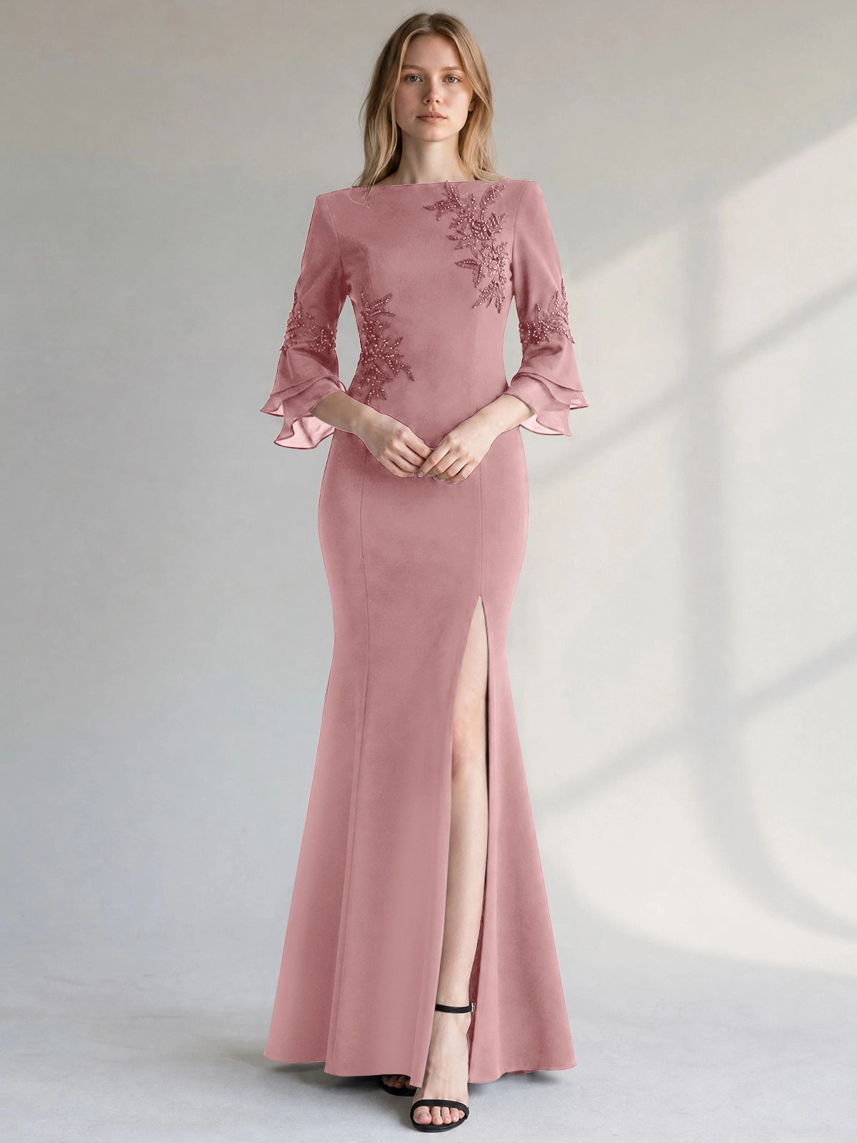Chiffon Mother of the Bride Dress with 3/4 Sleeves