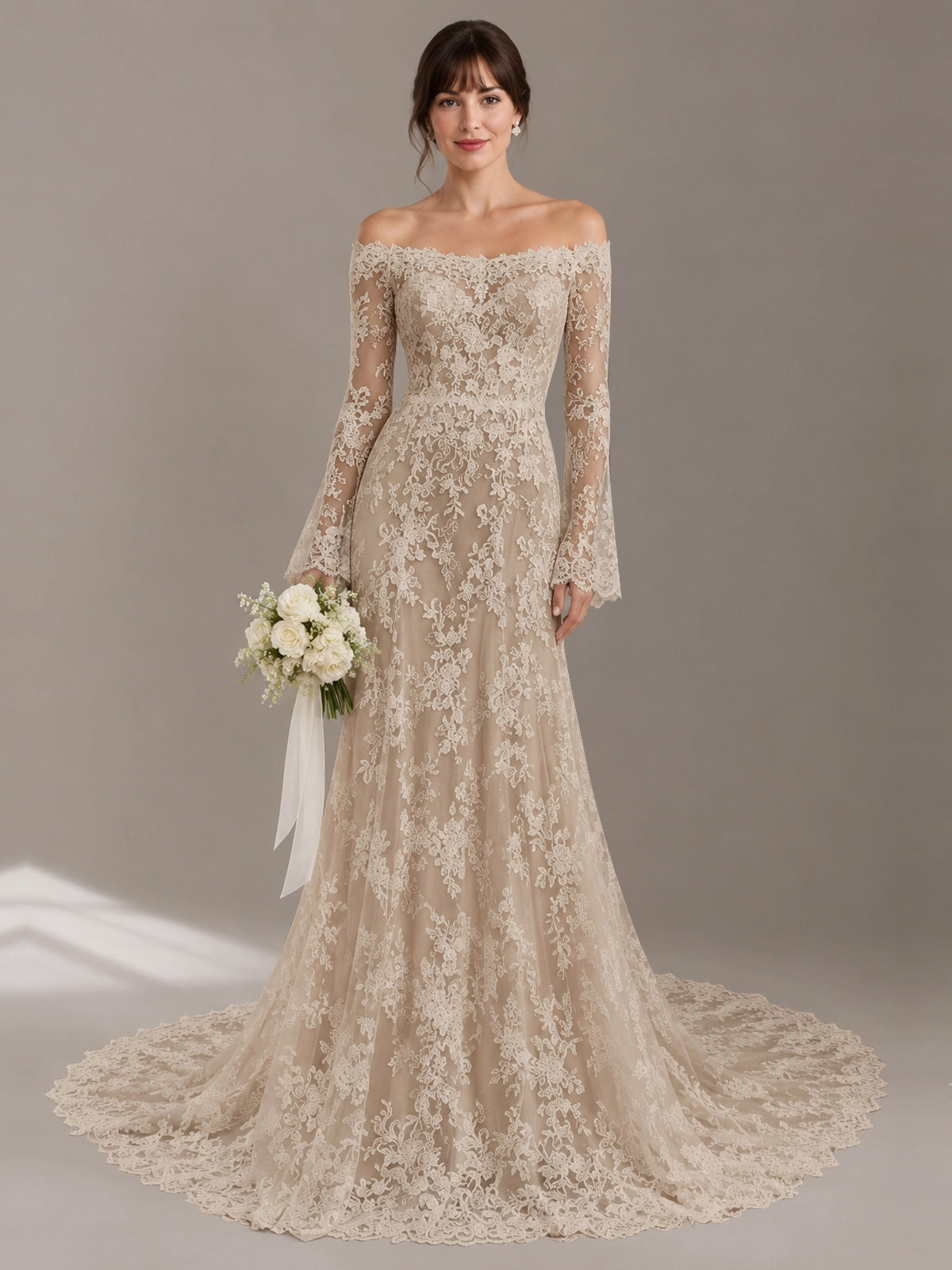 Lace Wedding Dress with Off-the-Shoulder 