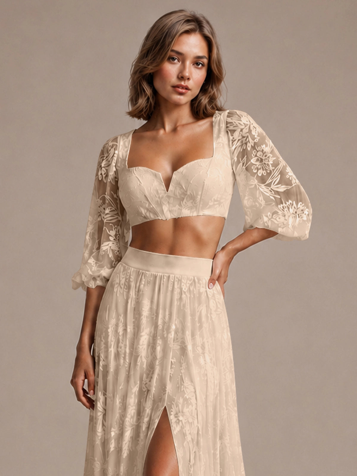 Lace Wedding Dress with Slit 