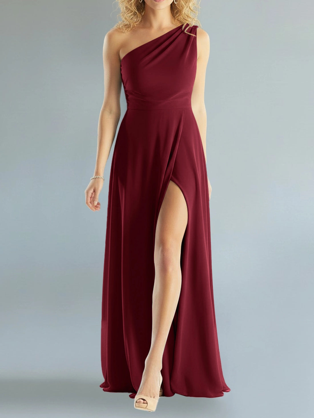 One-Shoulder Bridesmaid Dress with Slit