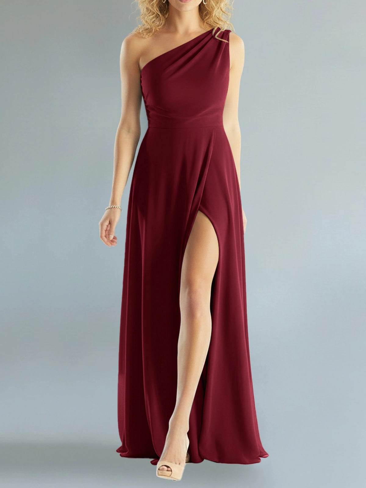 One-Shoulder Bridesmaid Dress with Slit