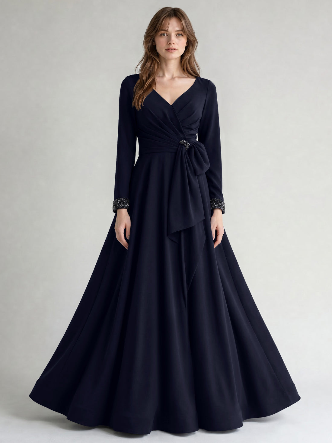 Stretch Satin Mother of the Bride Dress with Crystal