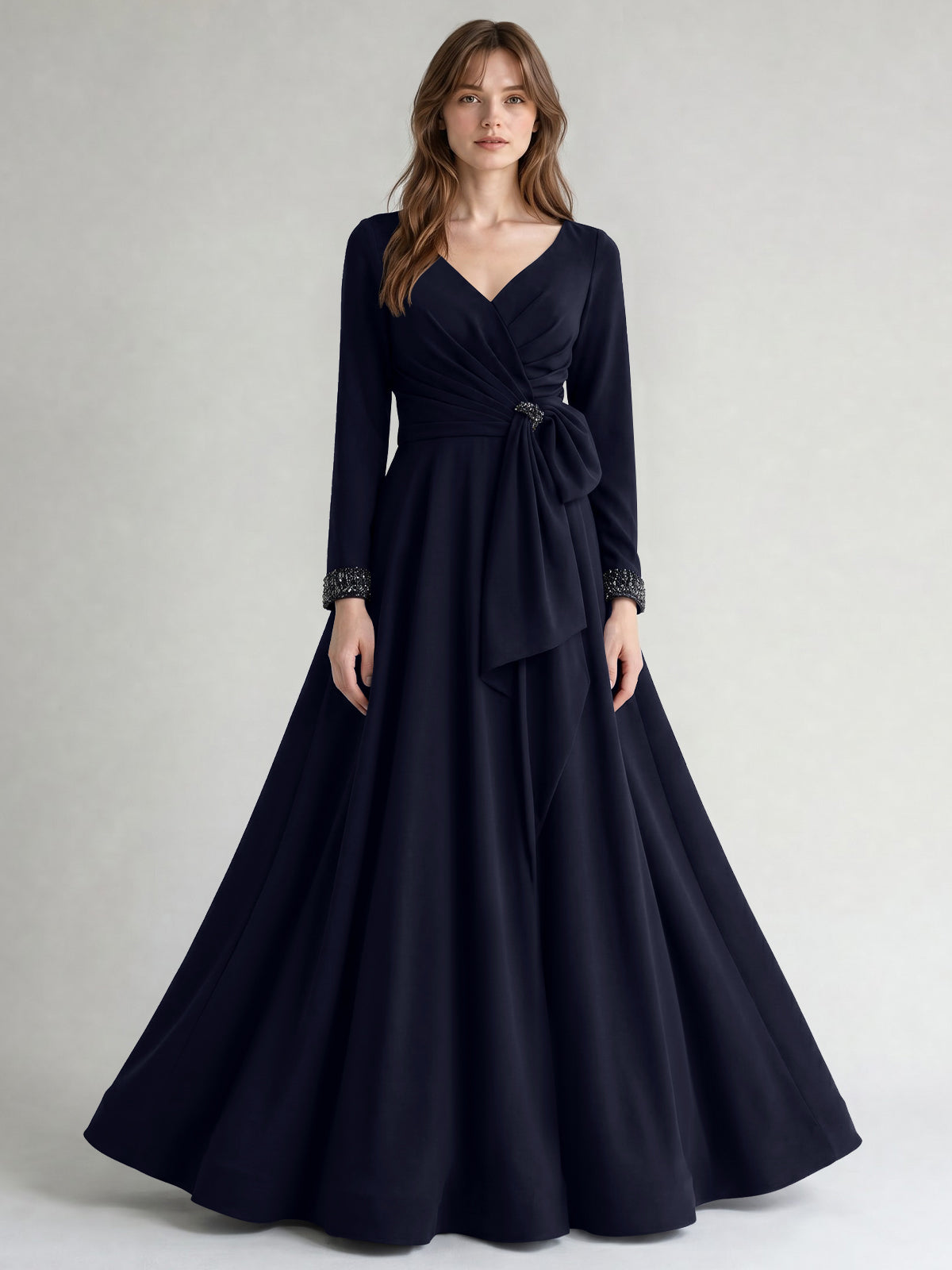 Stretch Satin Mother of the Bride Dress with Crystal