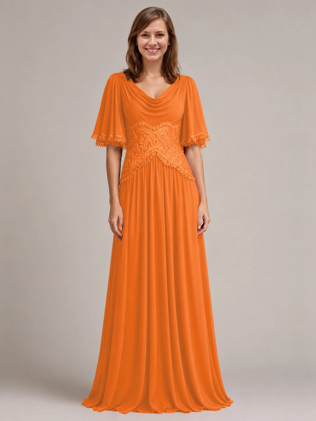 Cowl Neck Mother of the Bride Dress with Applique 
