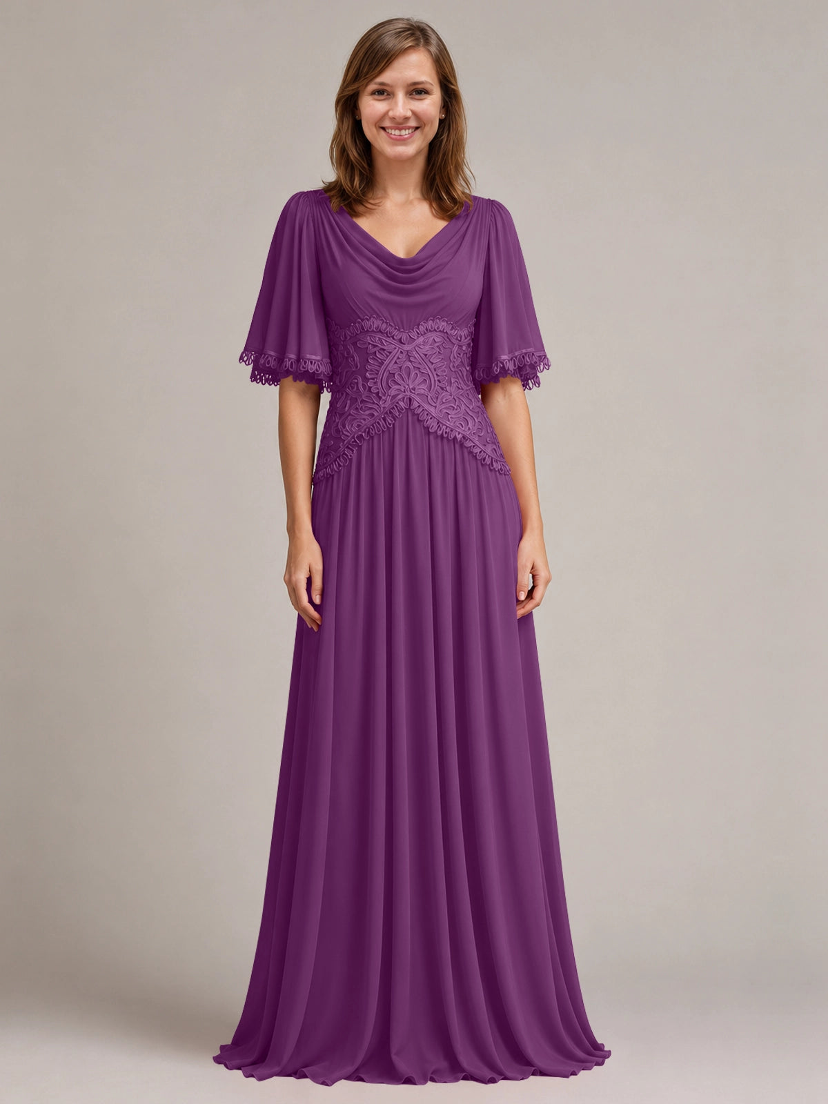 Cowl Neck Mother of the Bride Dress with Applique 