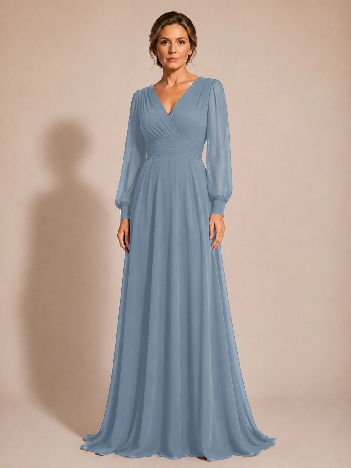 Chiffon Mother of the Bride Dress with Long Sleeves 