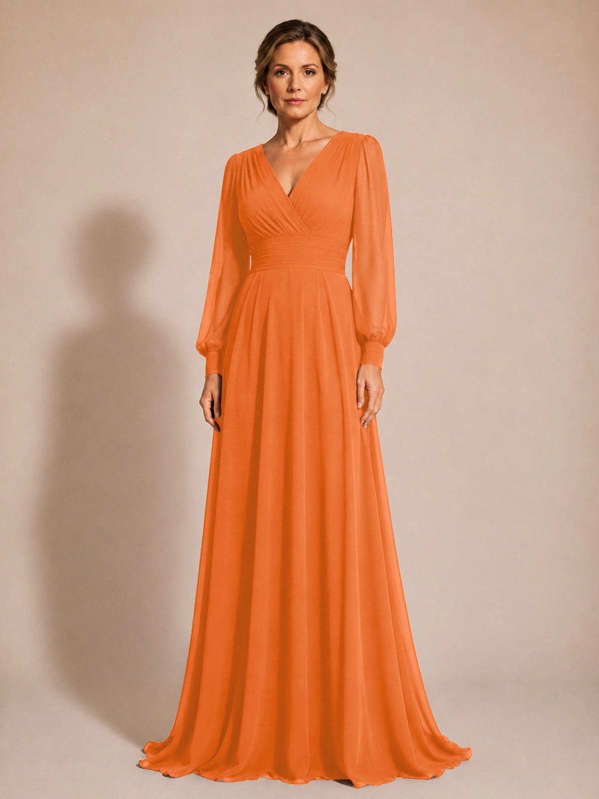 Chiffon Mother of the Bride Dress with Long Sleeves 