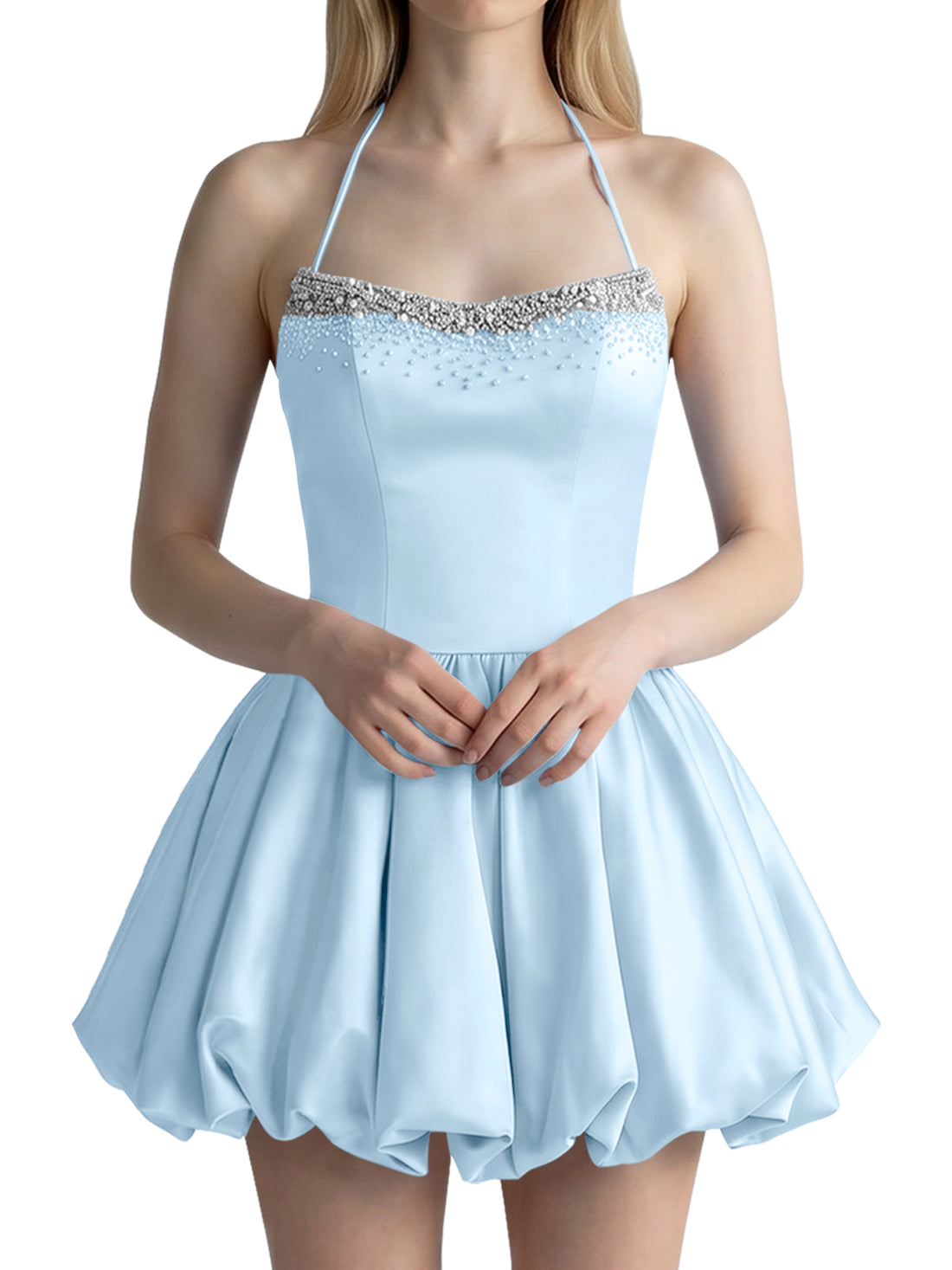Beading Bubble Hem Mini Dress 