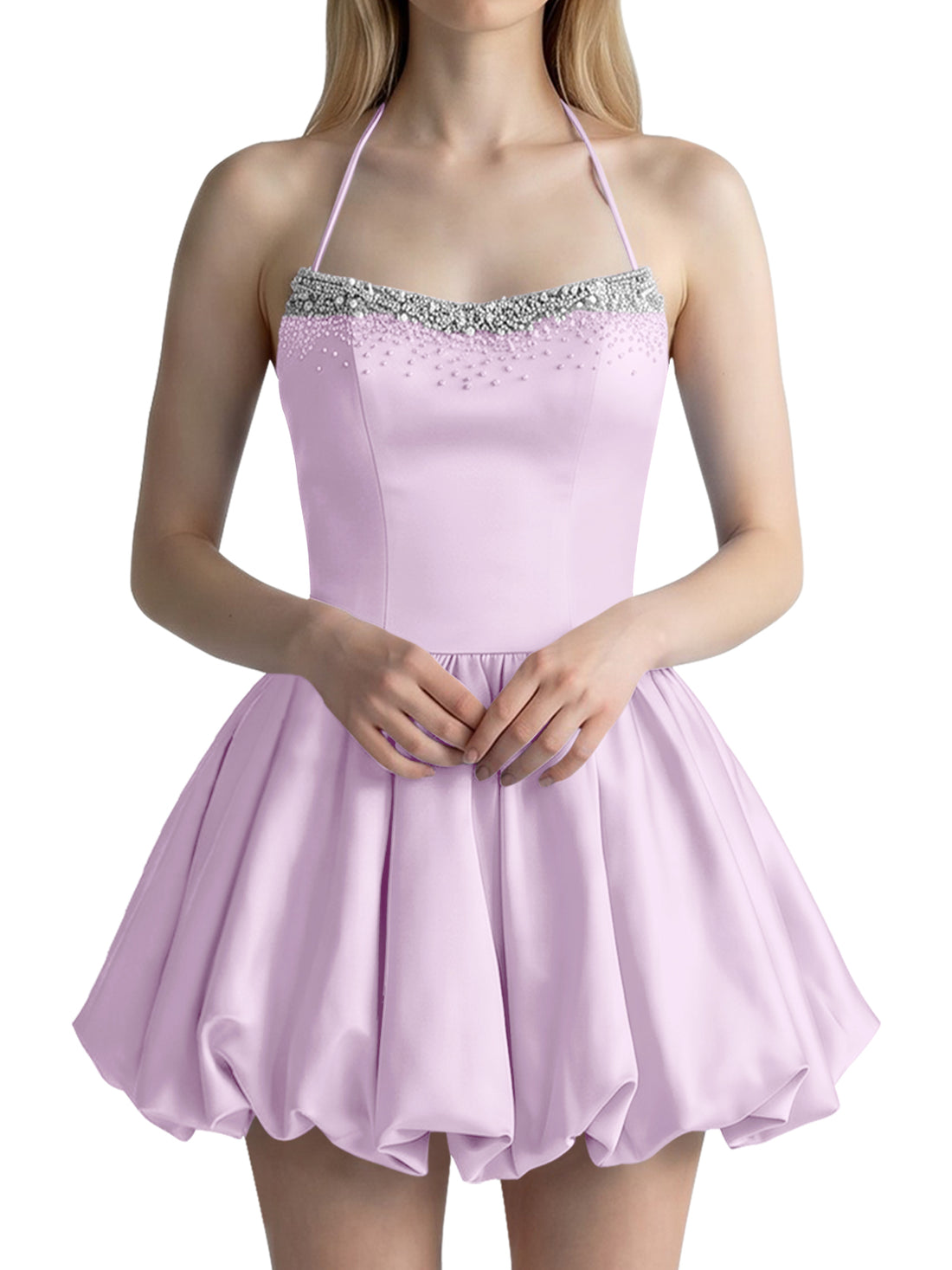 Beading Bubble Hem Mini Dress 