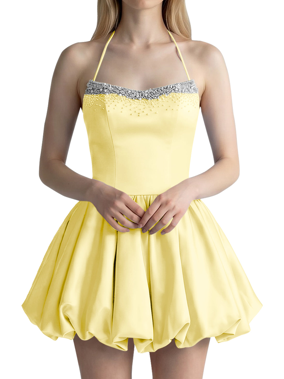 Beading Bubble Hem Mini Dress 