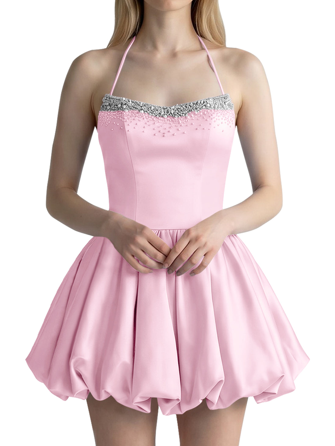 Beading Bubble Hem Mini Dress 