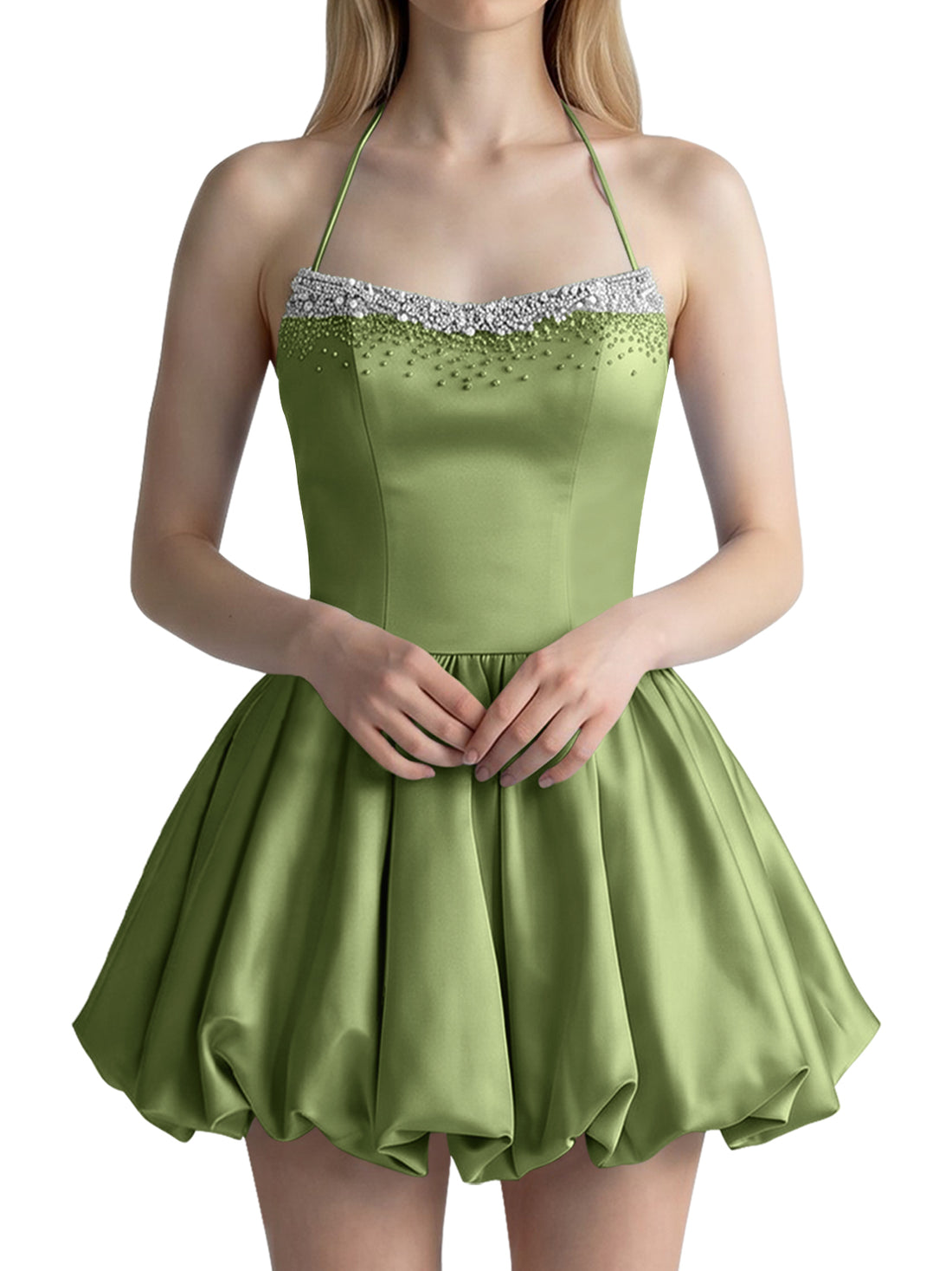 Beading Bubble Hem Mini Dress 