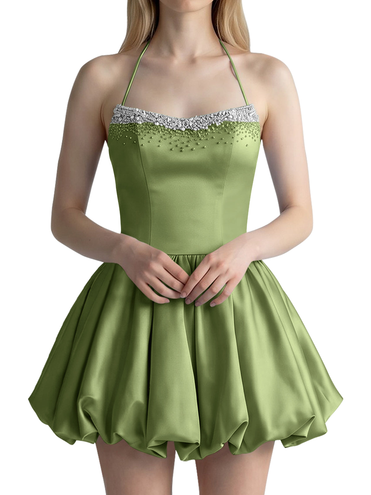 Beading Bubble Hem Mini Dress 