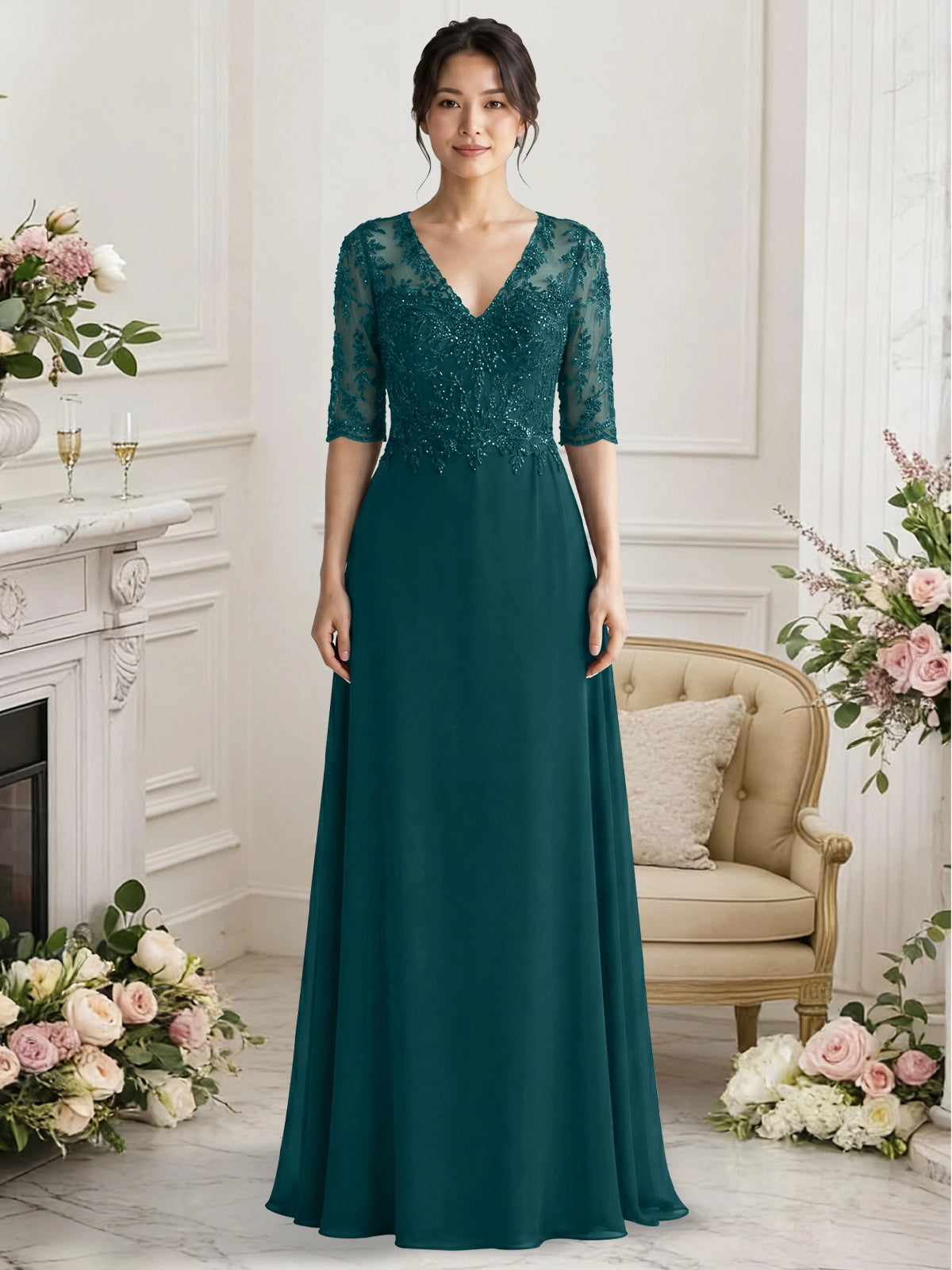 Lace Mother of the Bride Dress with Half Sleeves