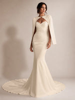Stretch Satin Wedding Dress with Cape