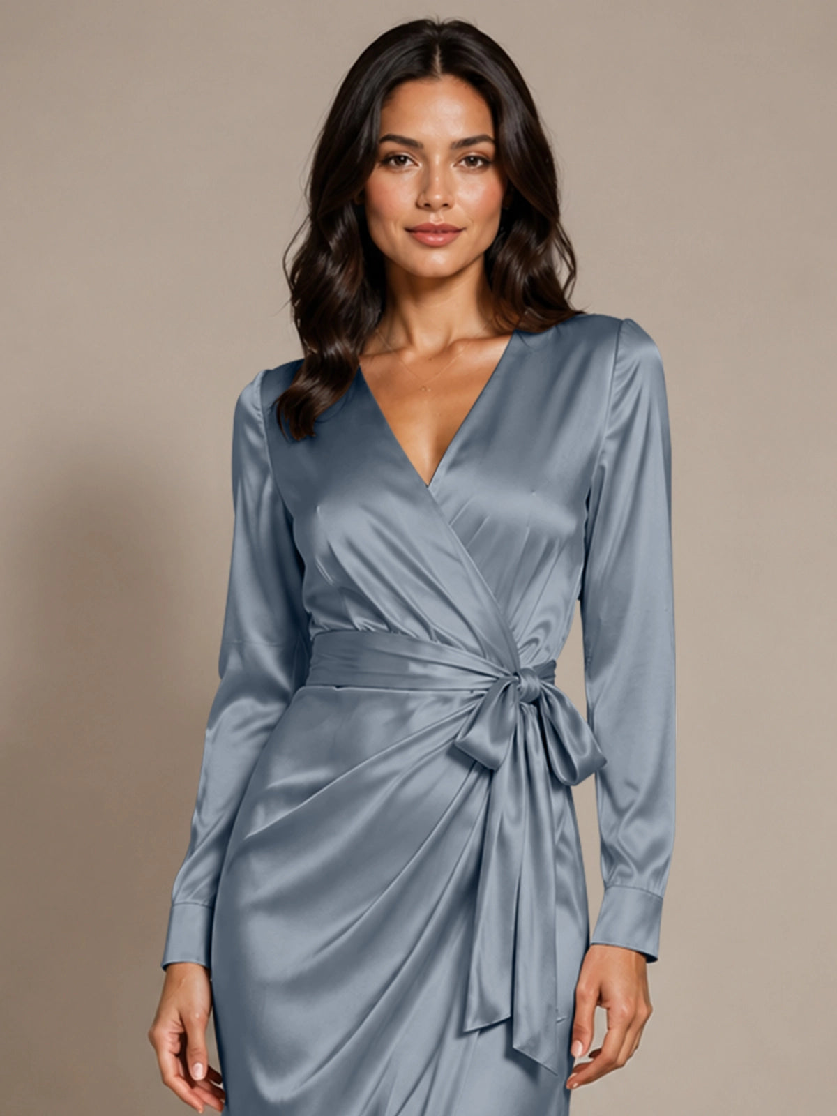 Silk-like Mother of the Bride Dress with Self-Tie Sash 