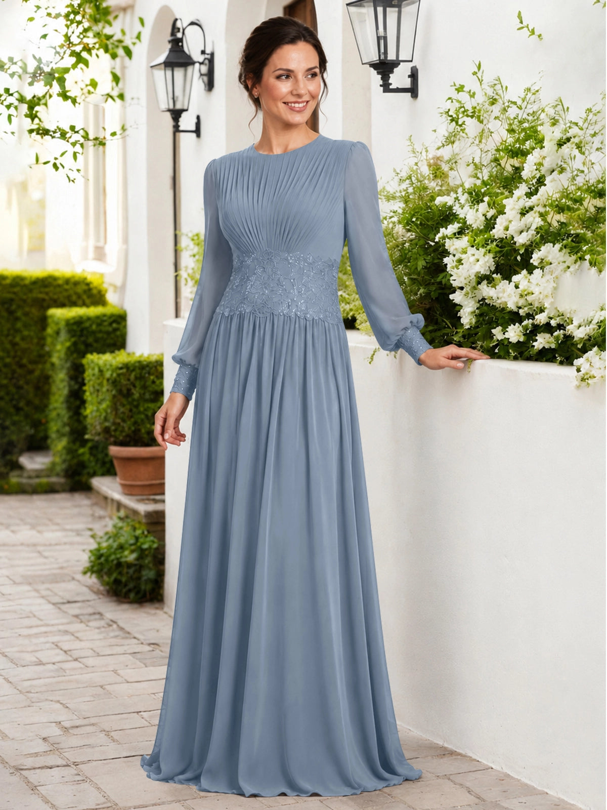 Chiffon Mother of the Bride Dress with Jewel Neckline 