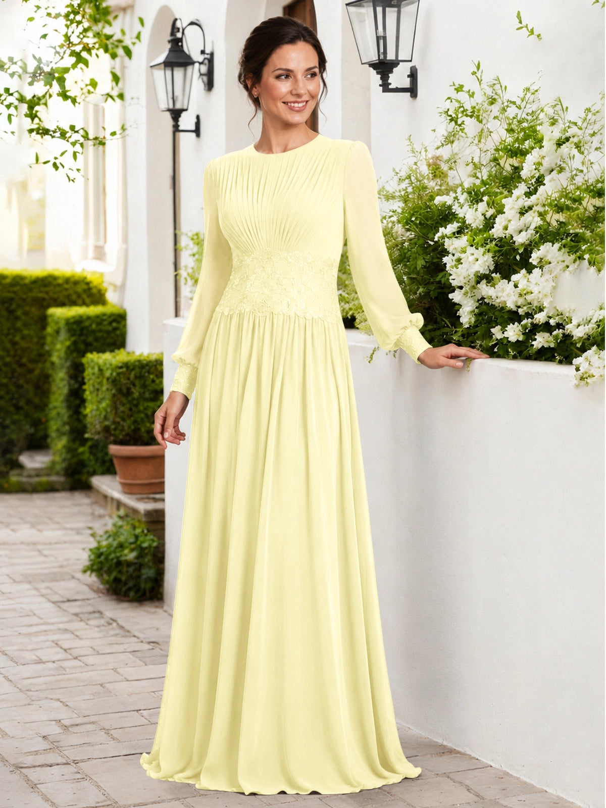 Chiffon Mother of the Bride Dress with Jewel Neckline 