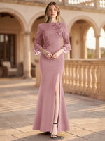 Chiffon Mother of the Bride Dress with 3/4 Sleeves