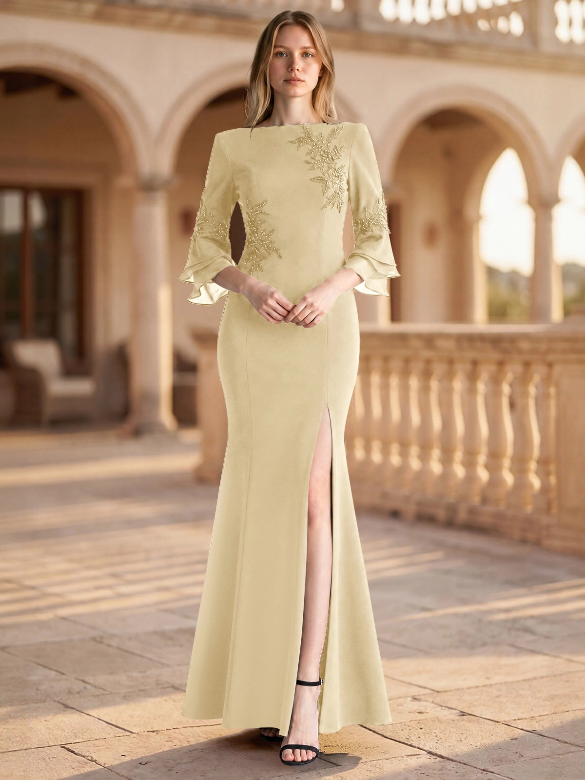 Chiffon Mother of the Bride Dress with 3/4 Sleeves