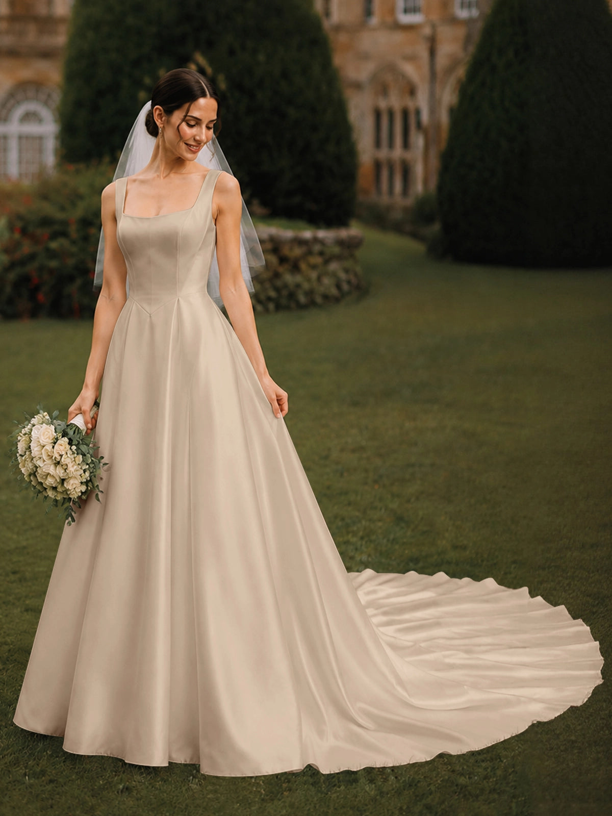 A-line Wedding Dress with Square Neck 