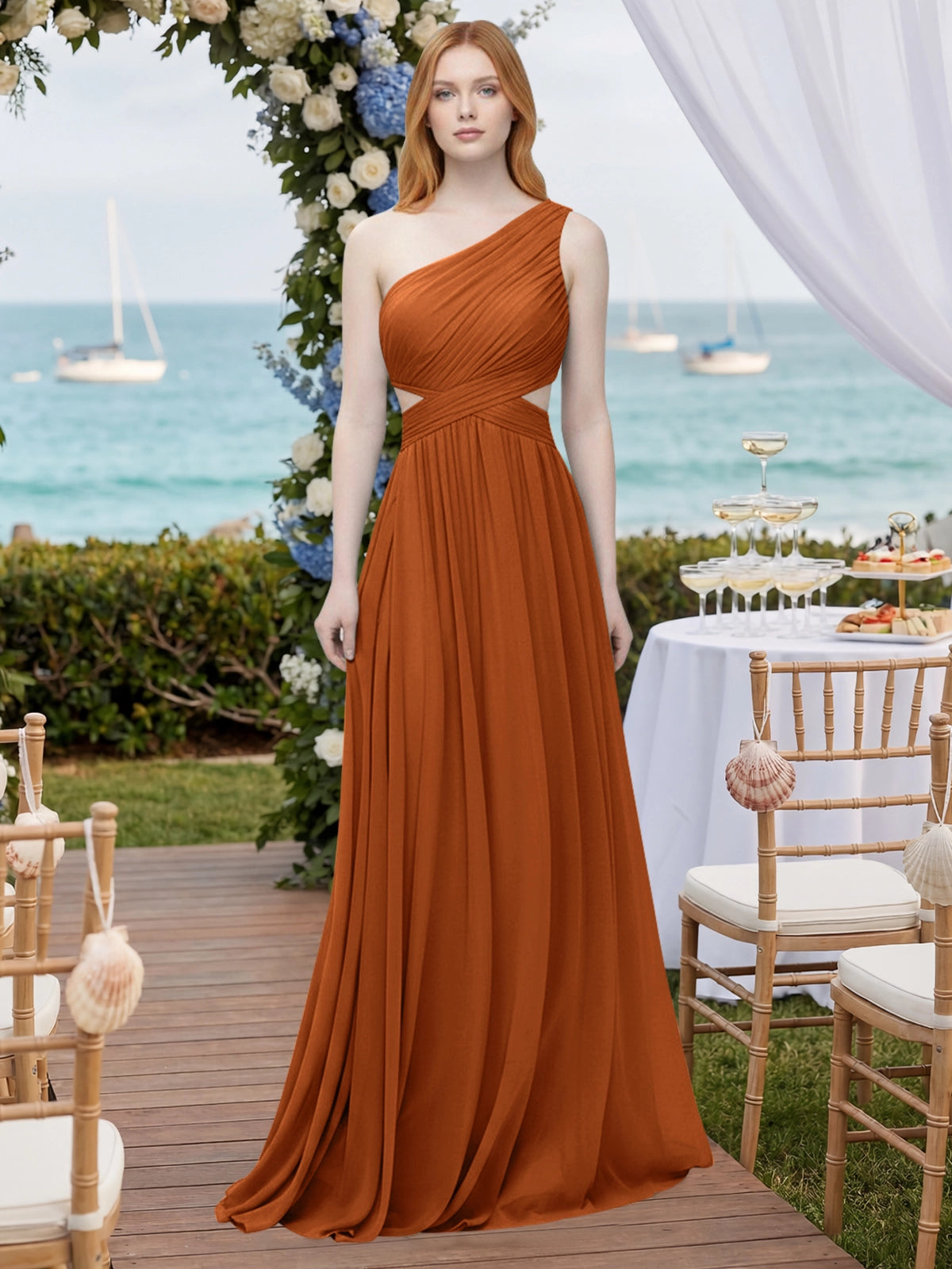 One-Shoulder Side Cut-Out Bridesmaid Dress 