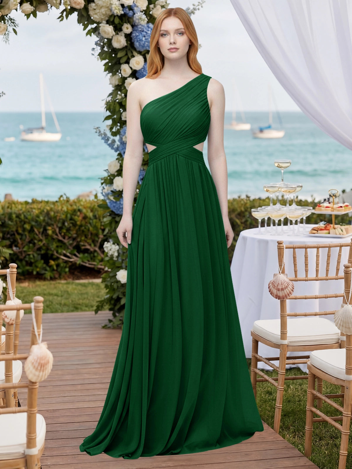 One-Shoulder Side Cut-Out Bridesmaid Dress 