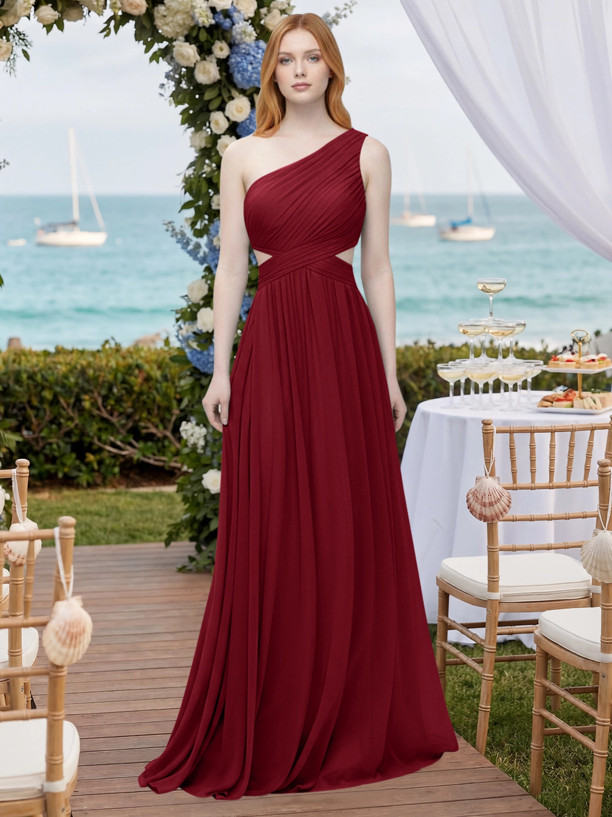 One-Shoulder Side Cut-Out Bridesmaid Dress 