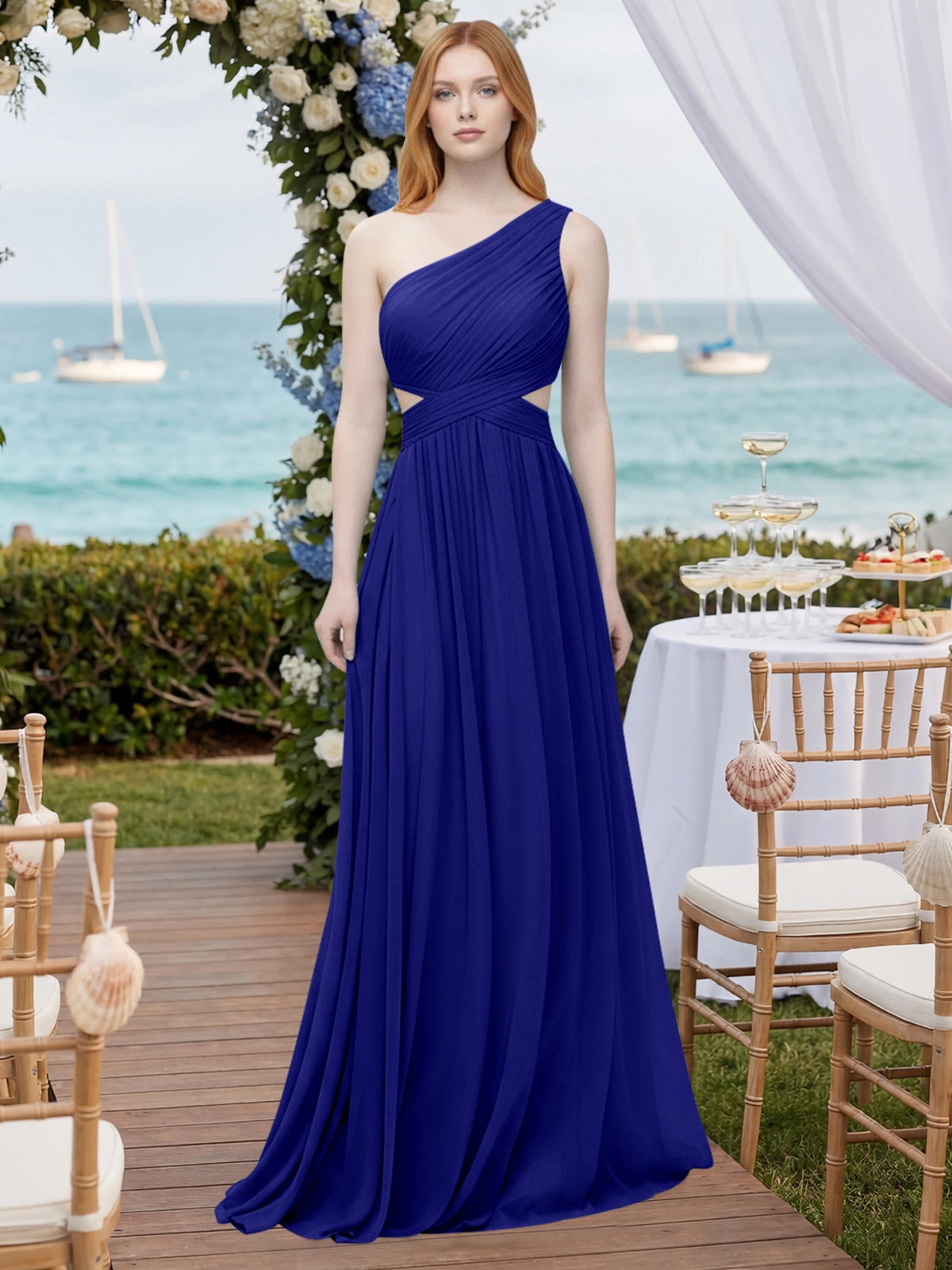 One-Shoulder Side Cut-Out Bridesmaid Dress 