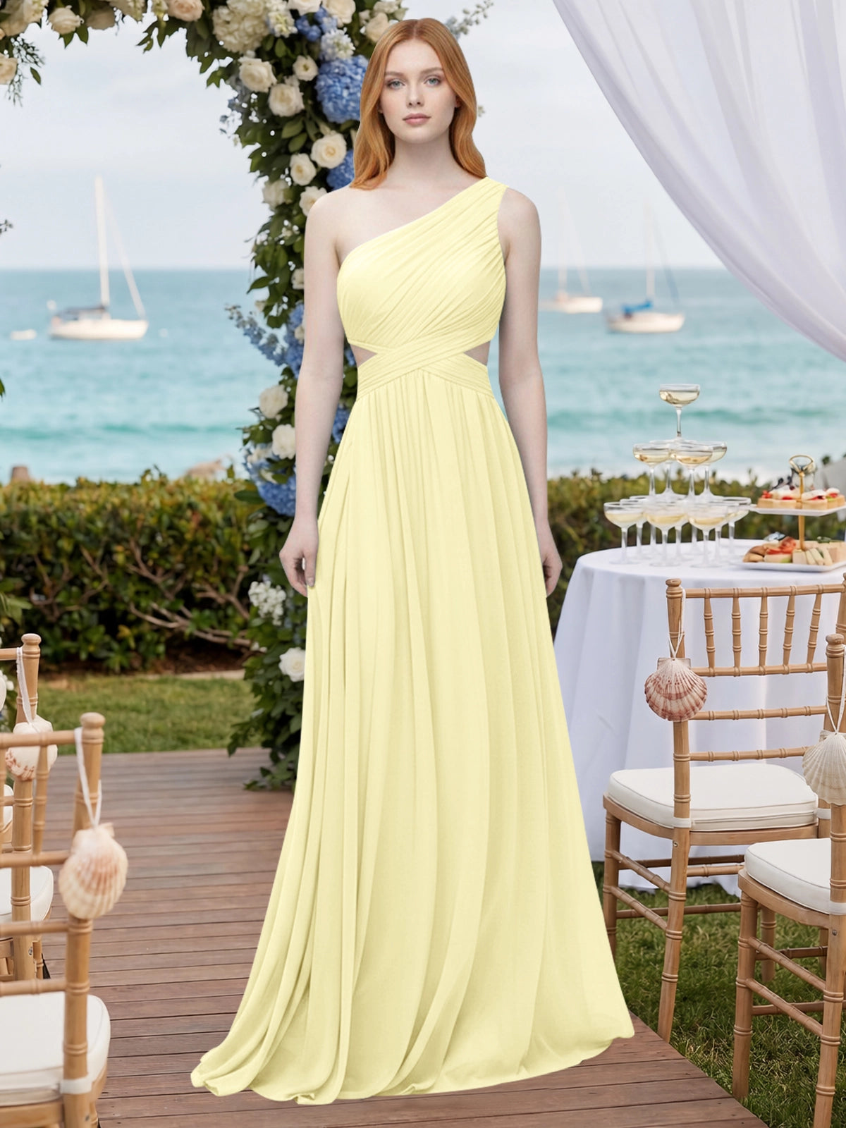 One-Shoulder Side Cut-Out Bridesmaid Dress 