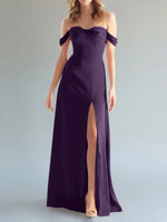 Off-the-Shoulder Slit Bridesmaid Dress 