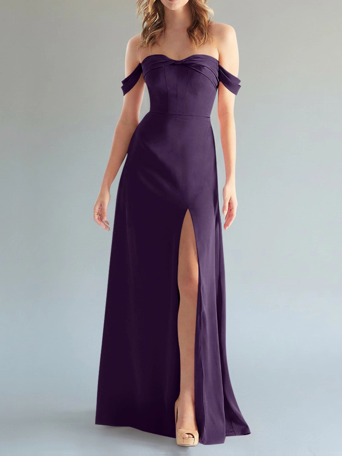 Off-the-Shoulder Slit Bridesmaid Dress 