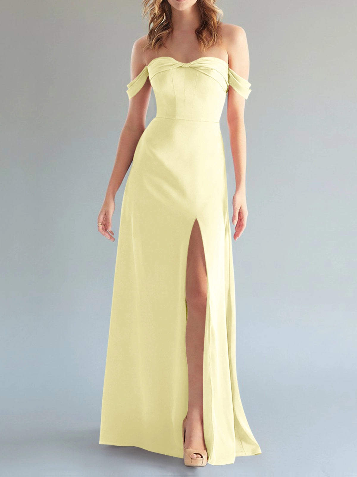 Off-the-Shoulder Slit Bridesmaid Dress 