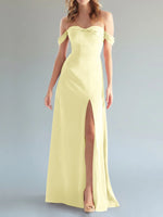 Off-the-Shoulder Slit Bridesmaid Dress 