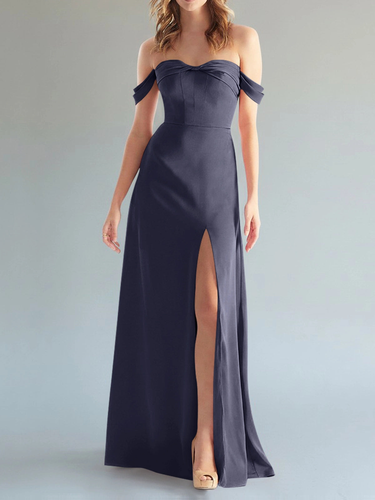 Off-the-Shoulder Slit Bridesmaid Dress 