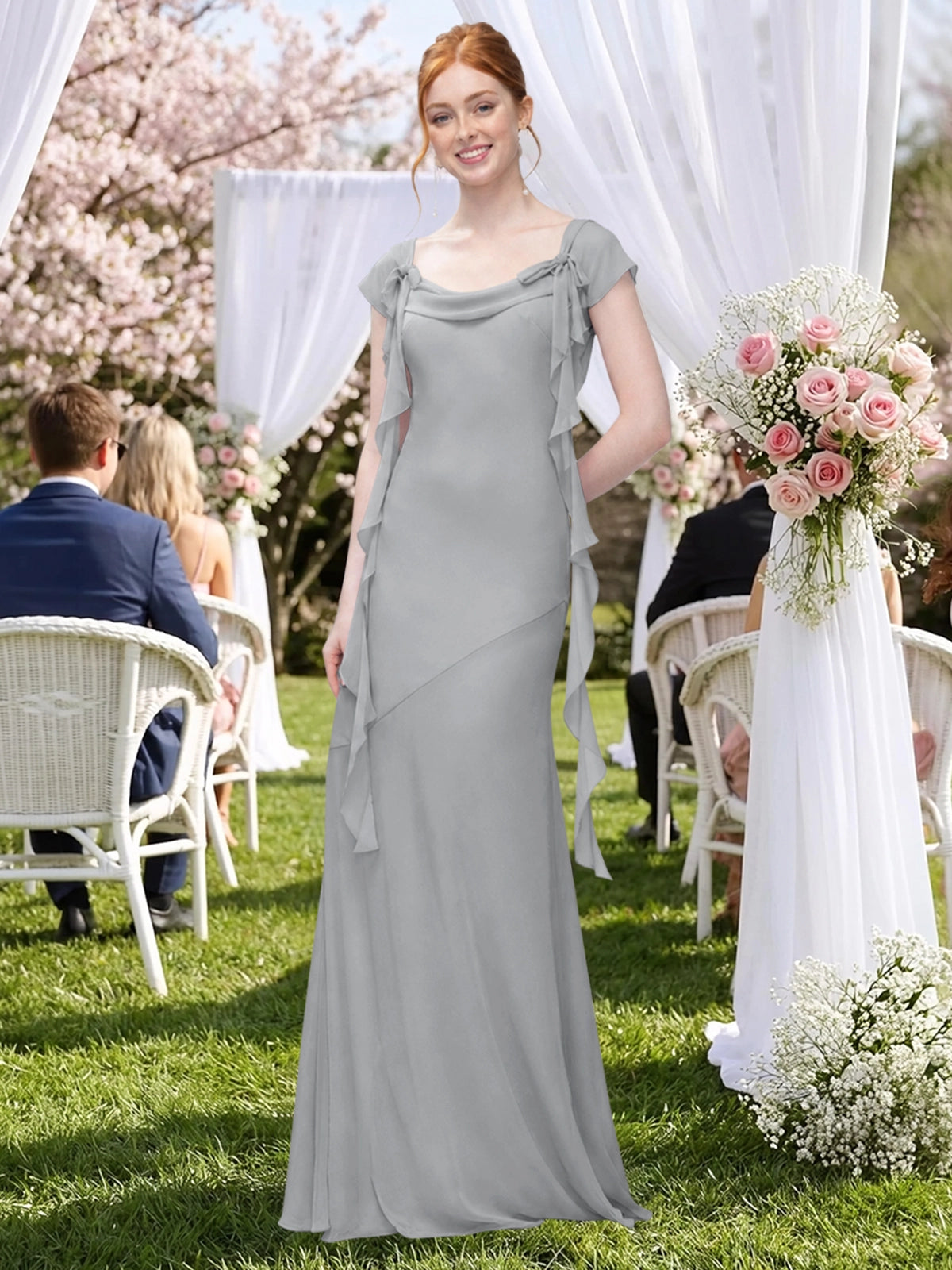 Flowy Ruffle Sheath Bridesmaid Dress 