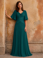 Cowl Neck Mother of the Bride Dress with Applique 