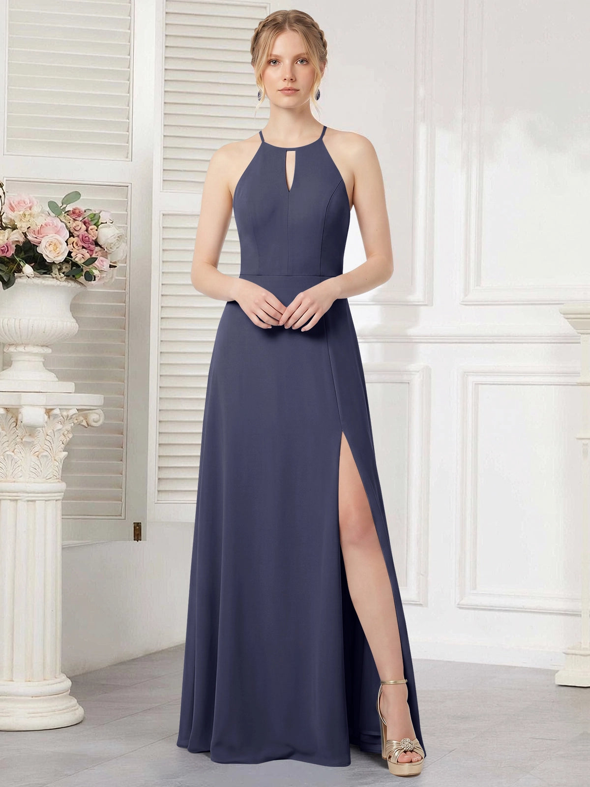 Chiffon Bridesmaid Dress with Halter 