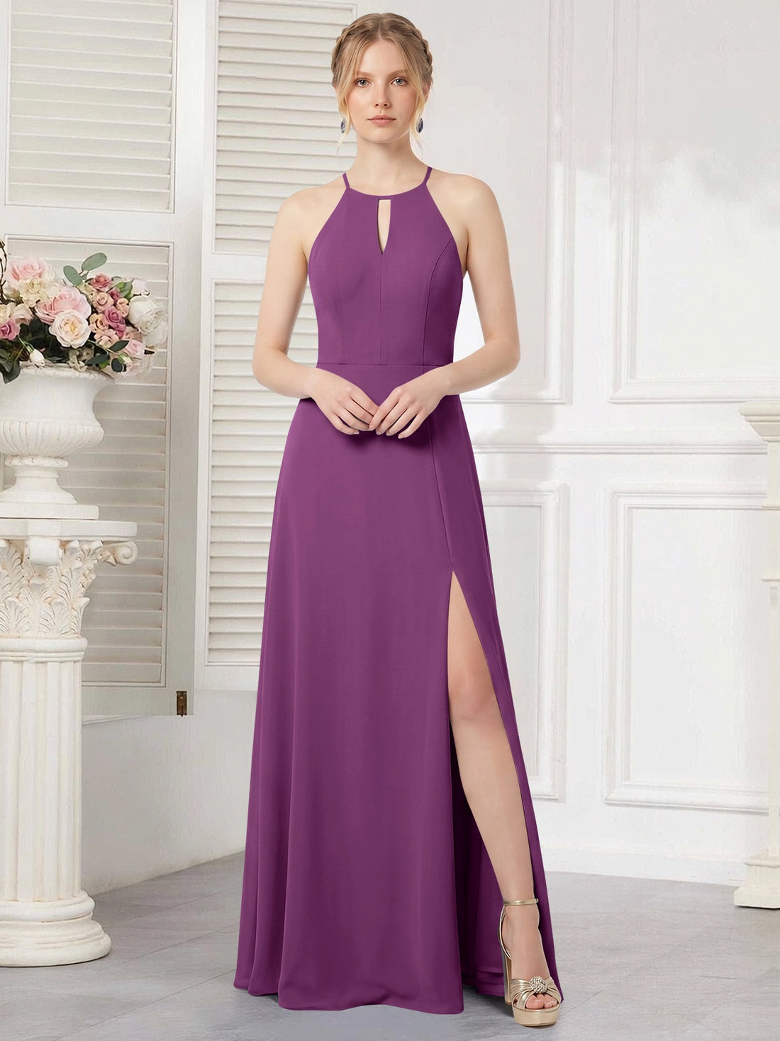 Chiffon Bridesmaid Dress with Halter 