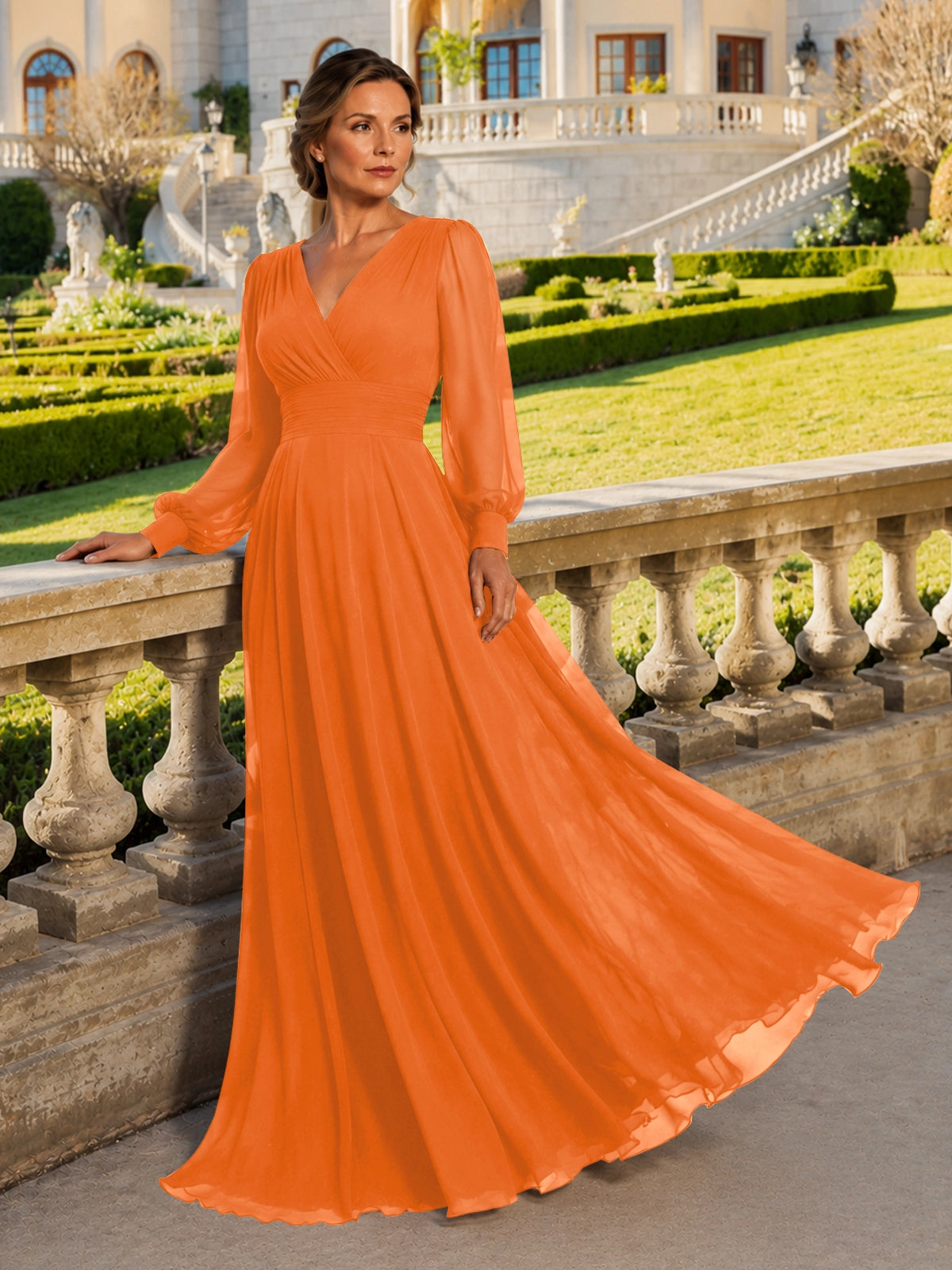 Chiffon Mother of the Bride Dress with Long Sleeves 